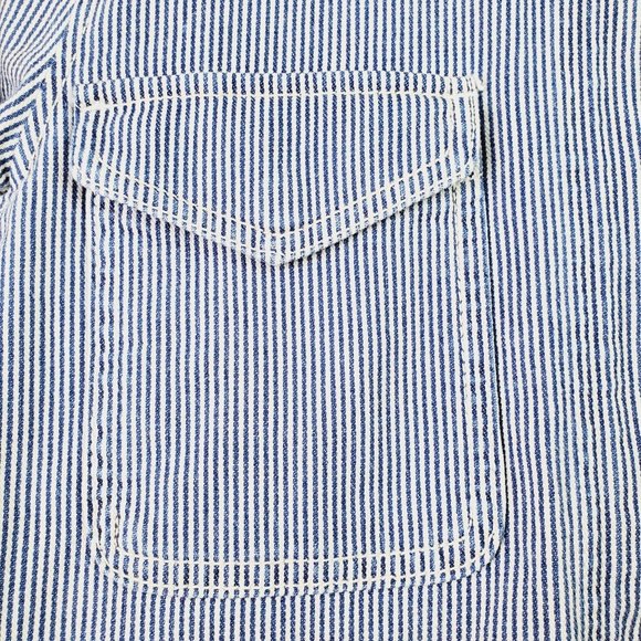 Ann Taylor Loft Denim Pin Stripe Conductor's Jacket Sz Small - Picture 8 of 12